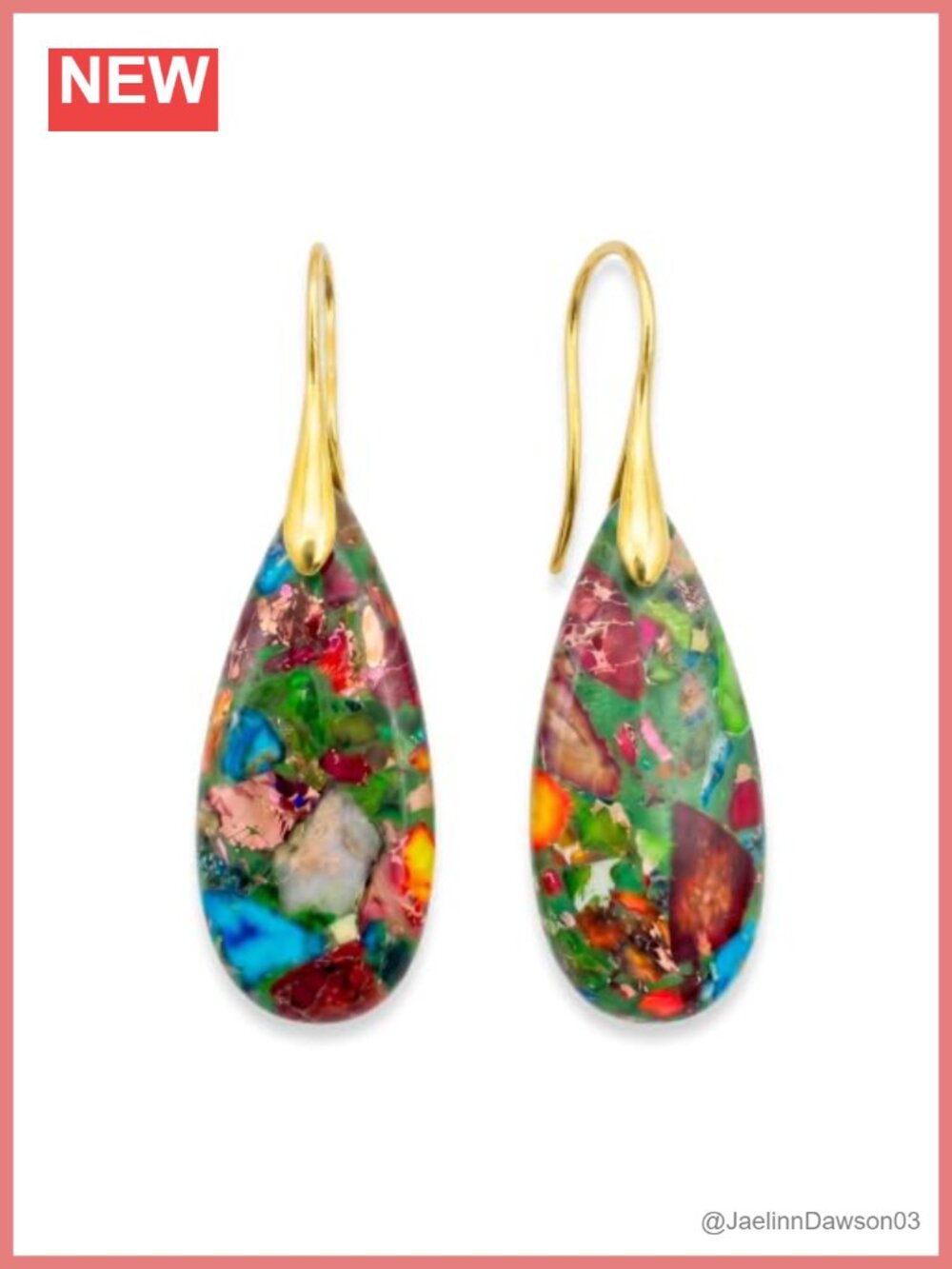 Natural Healing Crystal Teardrop Earrings, Copper Hook Dangle Drop Stone Boho